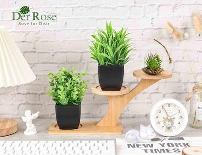 Der Rose Artificial Potted Plants - 2 Pack Small Faux Greenery for Home & Office Decor
