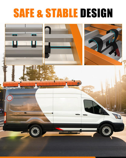 MELIPRON Cargo Van Roof Ladder Rack with Longer Rear Roller Fit for 2015-2026 Ford Transit 150 250 350, Low/Medium/High Roof, No Brake Light Block, 800 lbs Capacity Steel Rack, No‑Drill