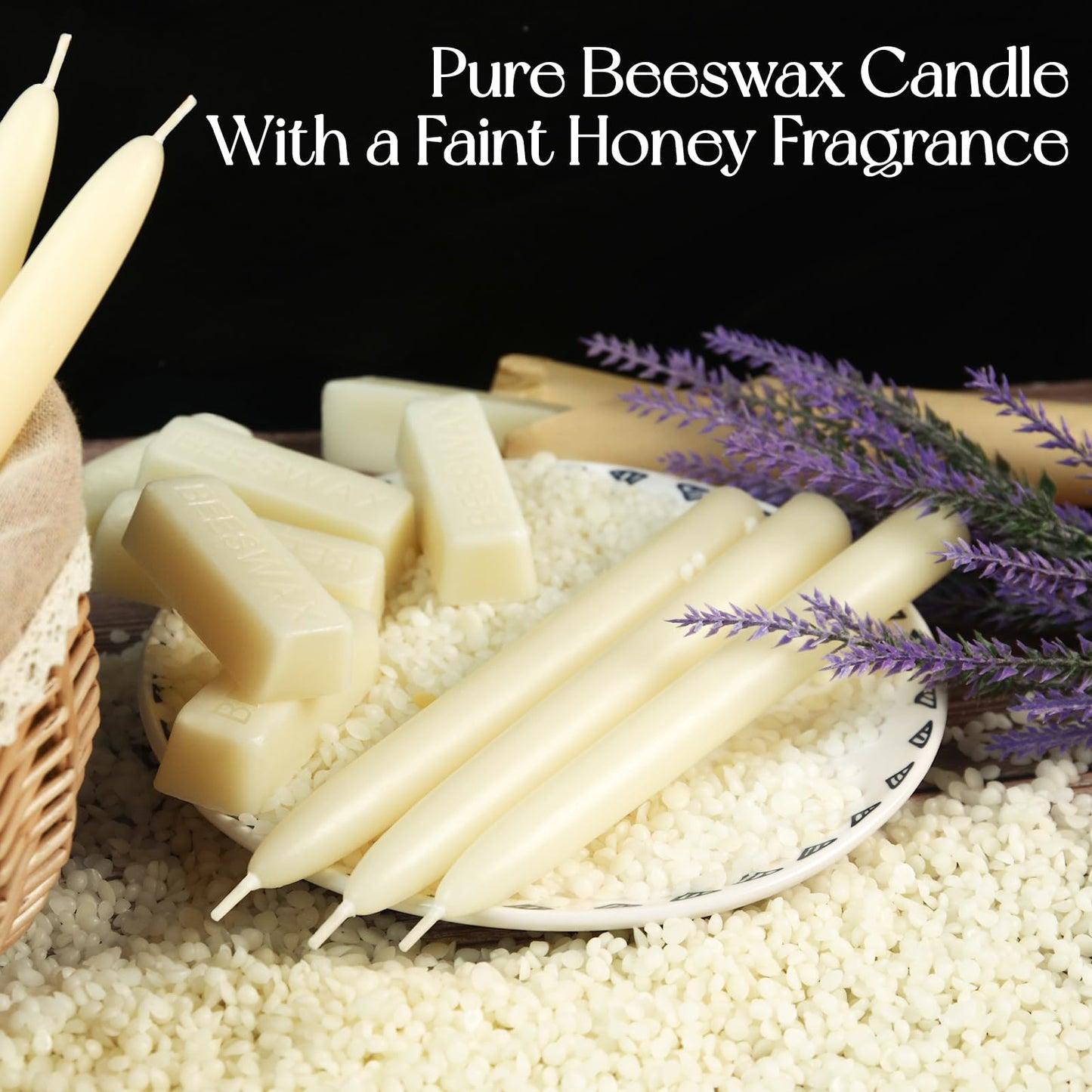 12 Pack Beeswax Taper Candles 8 Hours Beeswax White Emergency Candle Sticks Smokeless 8in Tapered Candlesticks Unscented Bees Wax Candle for Home Prayer