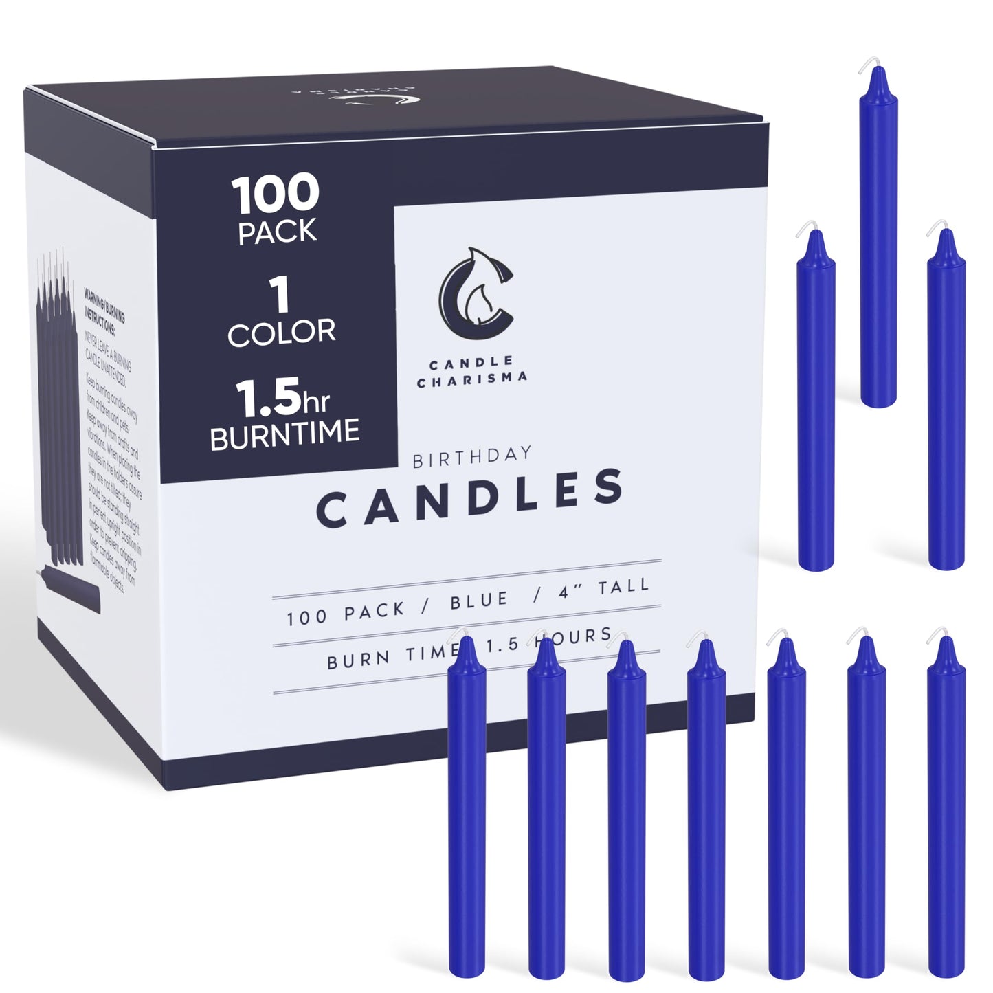 Candle Charisma 100 Blue Spell Candles - 4" Unscented Paraffin Chime Candles, Smokeless & Dripless, Colored Candles, 1.5 Hours Burn Time 0.4" Thick Taper Candles for Rituals,Birthdays and Parties