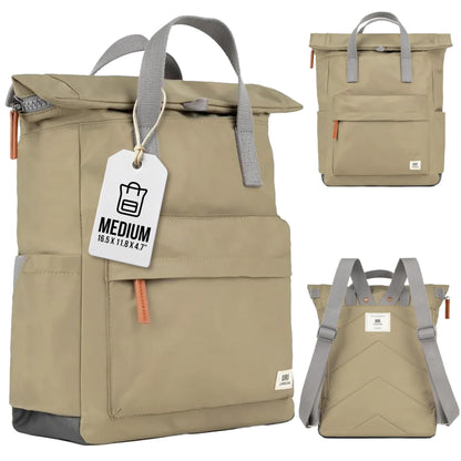 ORI LONDON Travel Backpack - Medium Nylon Rolltop Backpack for Men & Women with Multiple Pockets for Laptop, Phone, Keys, Wallet, Bottles - The Canfield, Taupe, 16.5x11.8x4.7”