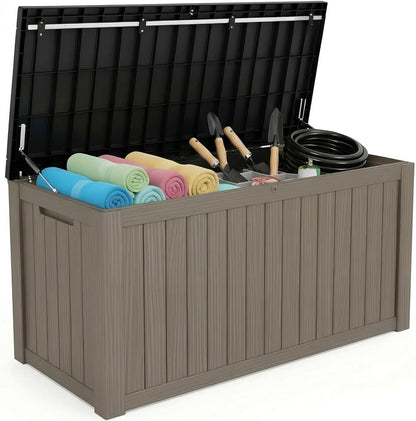 Resin Deck Box 180 Gallon - Lockable Waterproof Outdoor Storage for Patio Furniture & Garden Tools