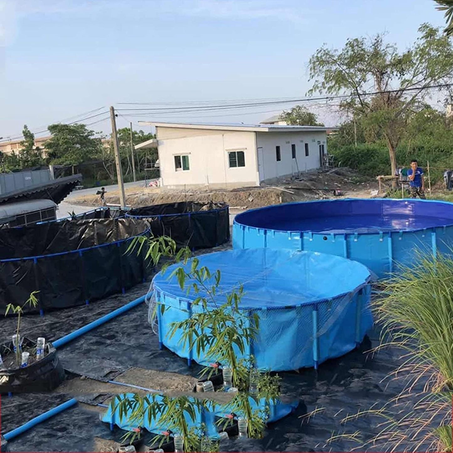 Canvas Fish Pond PVC Frame Above Ground Fish Pond 6.5ftx3ft Portable Aquaculture Tank for Koi Culture Agricultural Irrigation Water Storage Tank,Belt frame/3100L