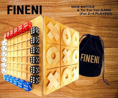 Dice Battle and TicTacToe Dual Sides Board Games Wooden Coffee Table Games for Adults 2~4 Player Bar Dice Games Indoor Tabletop Game &amp 4 Players Wood Table Top Dice Game (Dual(2~4)/Log)