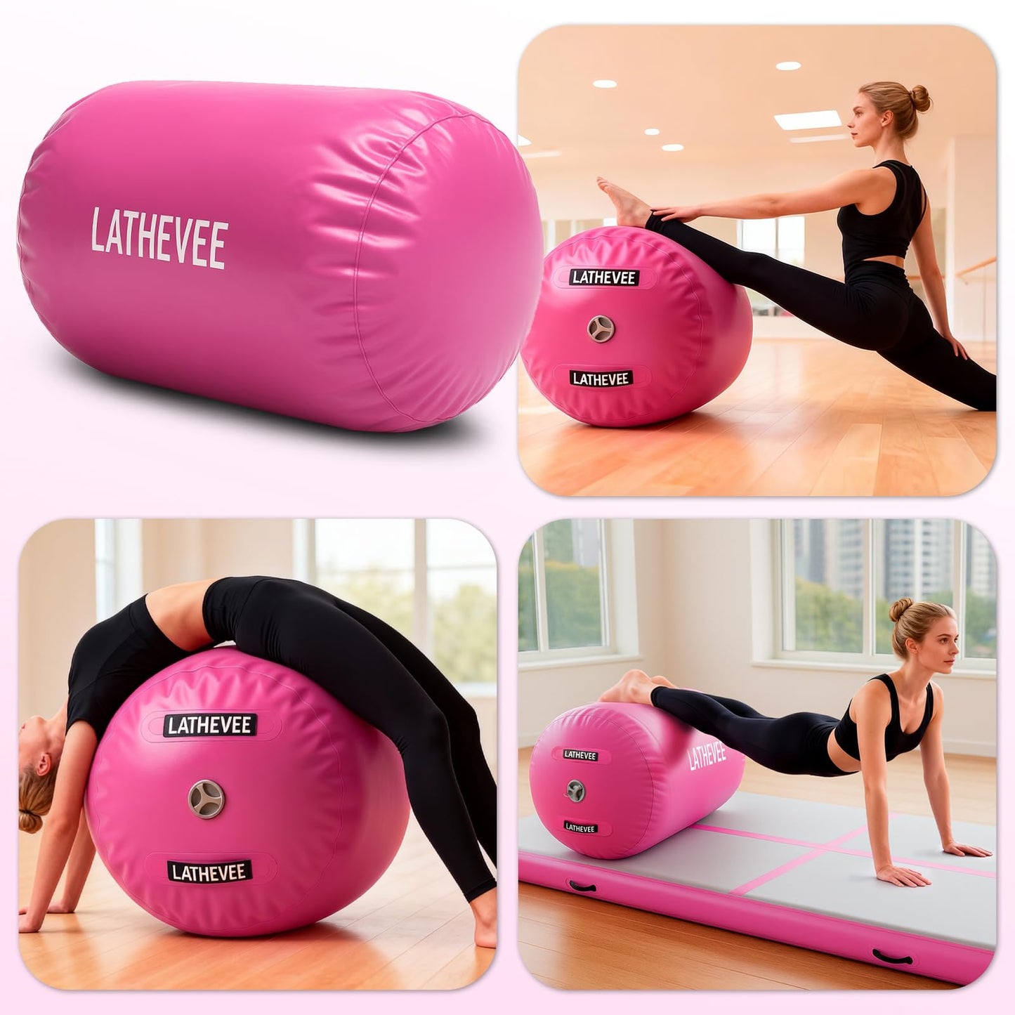 Inflatable Gymnastics Mat 10ft/13ft/ Air Training Mats+Gymnastics Barrel,4/6 inThickness Tumble Track Mat Inflatable Floor Mats with Air Pump for Tumble Gym Training Cheerleading Yoga Home Outdoor
