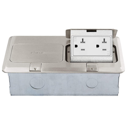 ENERLITES - 662301-S-STICKERED Dual Pop-Up Floor Box Kit, 8.68” X 4.75” Cover, 20A Tamper-Weather Resistant Receptacle Outlets, Watertight Gasket, Corrosive Resistant Hardware, 962301-S, Nickel Plated Brass, 2 Gang, Model: 662301-S