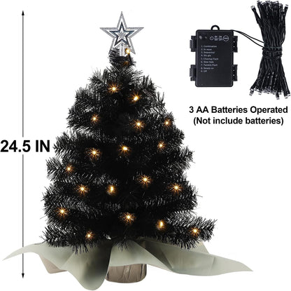 Juegoal Mini Christmas Tree - 24 Inch Lighted Tabletop Pine Tree with 50 LED Lights | Battery Operated & Timer