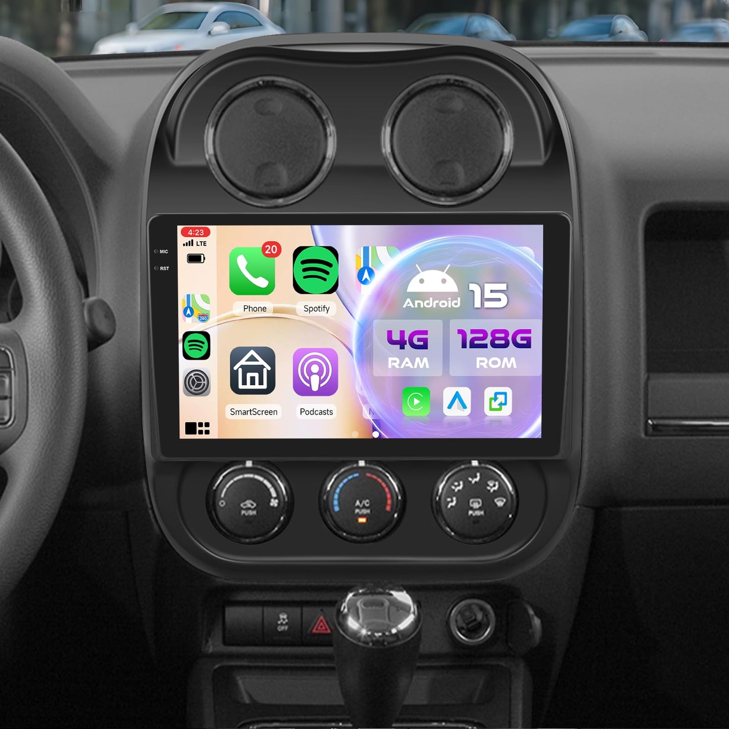 5Ghz WiFi [4G+128G] Android 15 Car Radio for Jeep Compass Patriot 2010-2016 Car Stereo with Wireless Carplay/Android Auto, 10 Inch HD Touch Screen with GPS Bluetooth FM/RDS EQ SWC