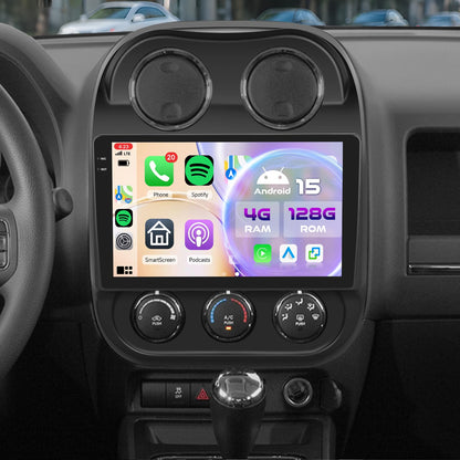 5Ghz WiFi [4G+128G] Android 15 Car Radio for Jeep Compass Patriot 2010-2016 Car Stereo with Wireless Carplay/Android Auto, 10 Inch HD Touch Screen with GPS Bluetooth FM/RDS EQ SWC