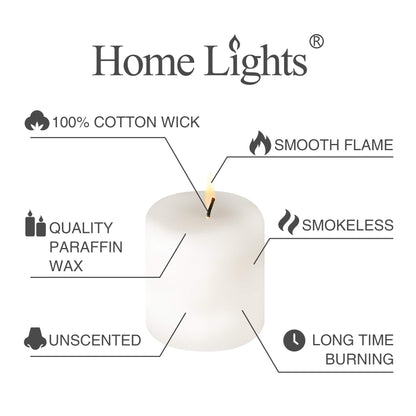 Pillar Candles - 2.7x3 inch | 30 Hours Burning, 6 Count - White Unscented Smokeless European Pillar Candles - Perfect for Wedding, Parties, Spas, Home Gatherings and Dinner