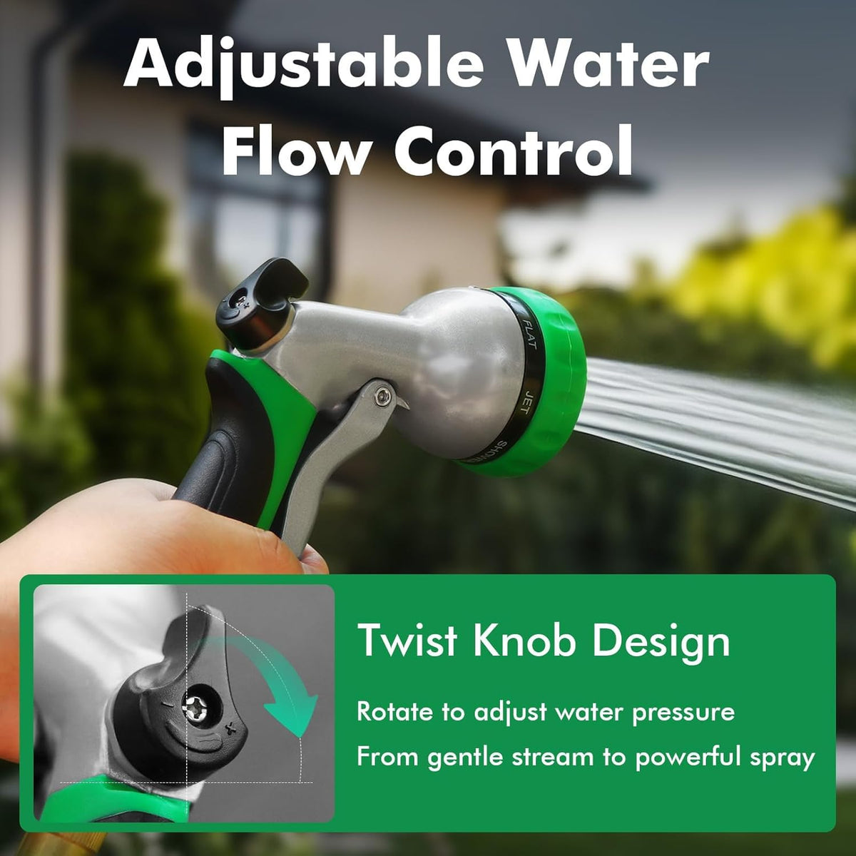 RESTMO Heavy Duty Metal Garden Hose Nozzle - 7 Adjustable Spray Patterns for Efficient Watering & Cleaning