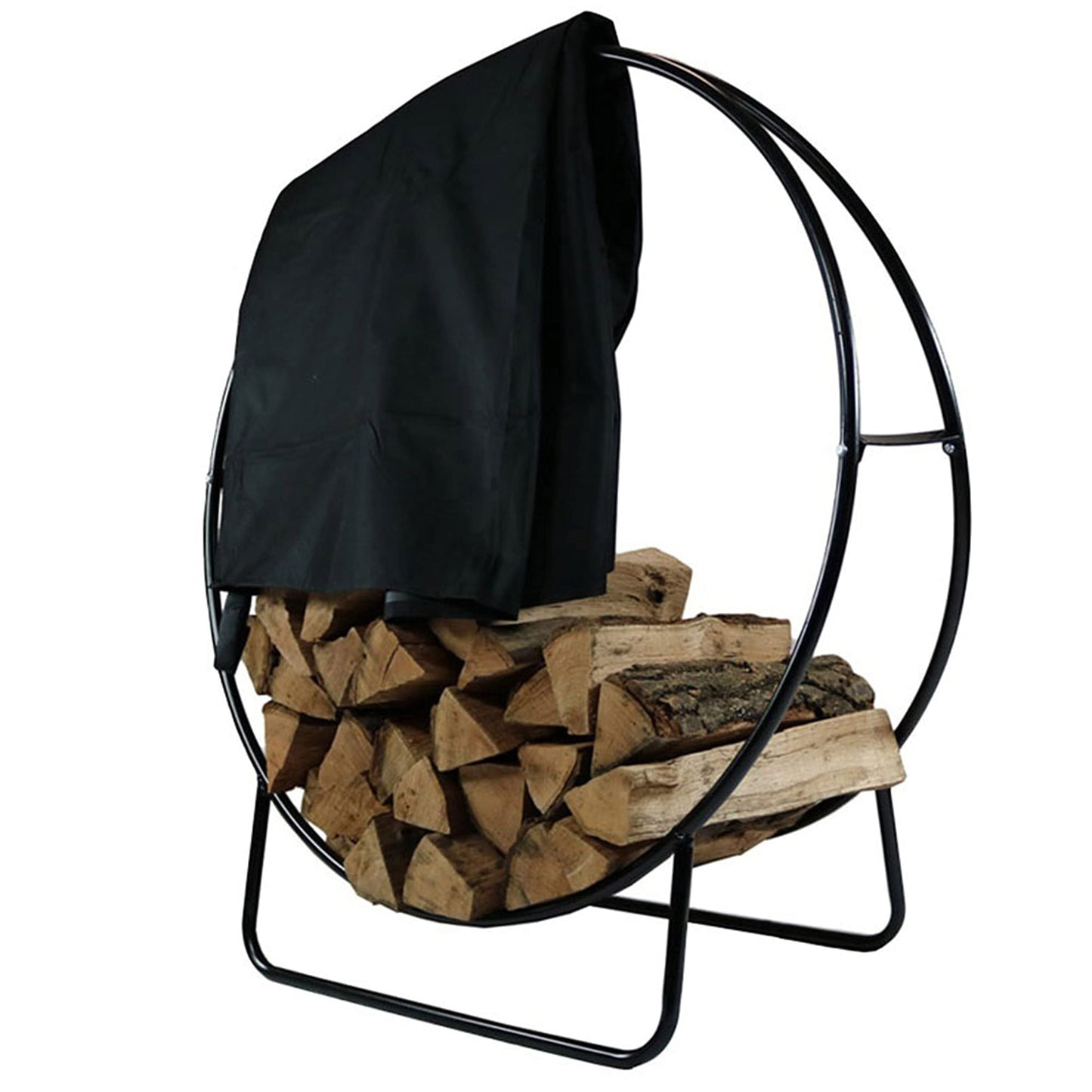 Sunnydaze 48-Inch Firewood Rack with Cover - Black Indoor Firewood Holder - Log Holder Hoop and Cover Set - 700-lb Capacity