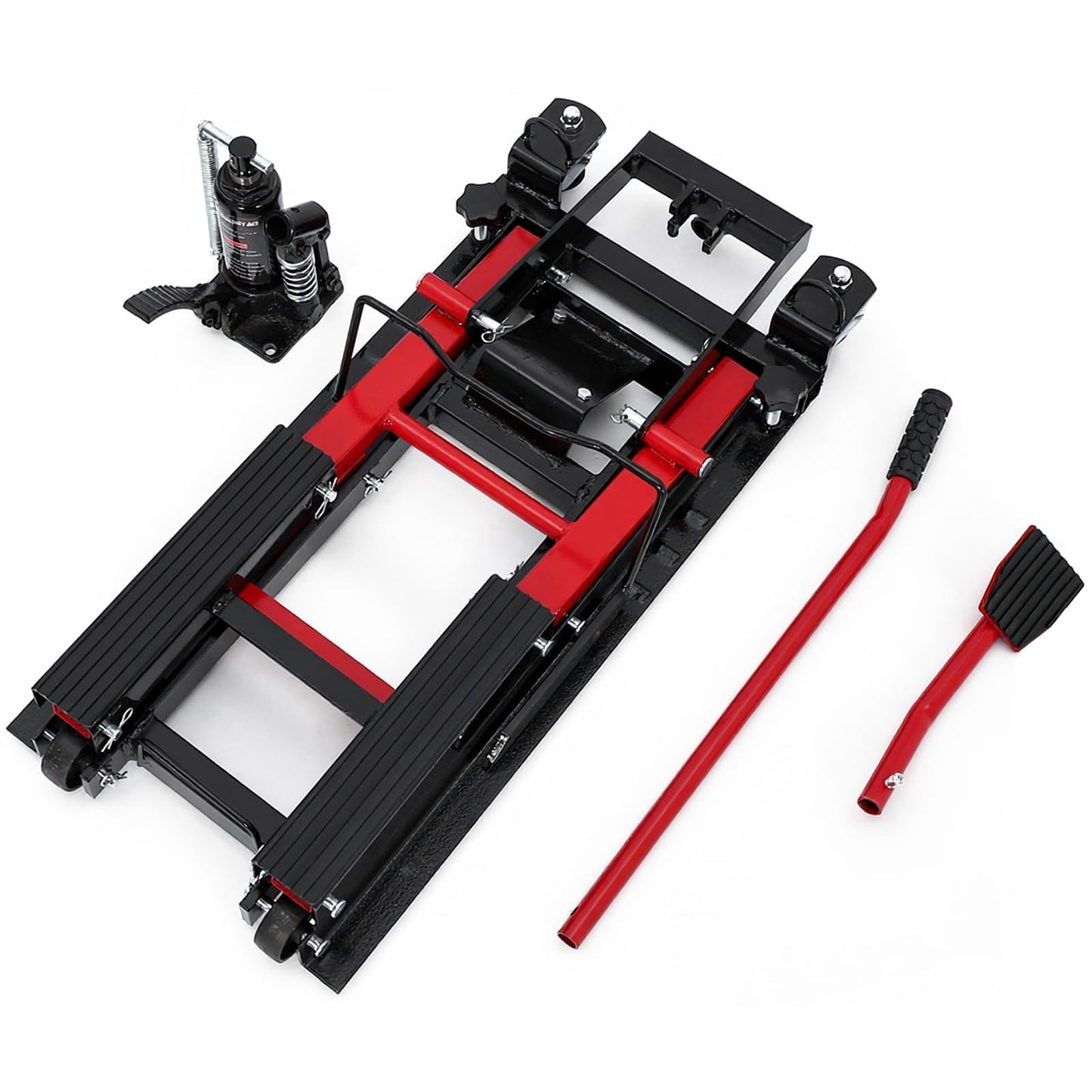 Hydraulic Motorcycle Lift Jack, 1500LB Capacity Scissor Jack for Dirt Bikes & ATVs, 4.7-14.57 Inch Lift Height, Non-Slip Platform & 360° Swivel Casters, Black Garage Lift
