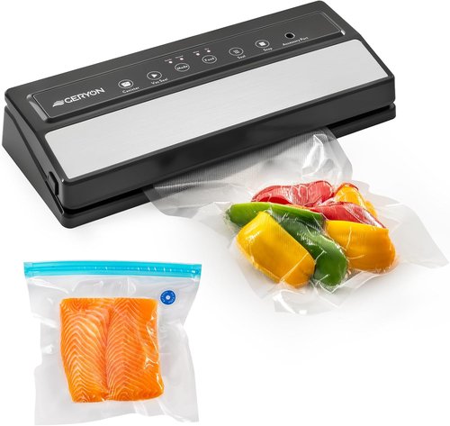 GERYON Vacuum Sealer Machine - Automatic Food Sealer for Dry & Moist Foods, Compact Design with LED Touch Panel, Includes Zipper Bags & Roll (Silver)