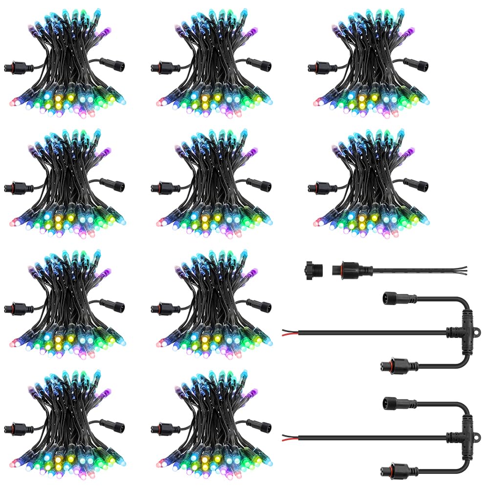 ALITOVE 12V WS2811 Pixel Lights xConnect Ends 328FT 500LEDs 12mm Diffused Digital Addressable RGB IC LED String Lights Programmable Outdoor Halloween Christmas Lights Waterproof IP68(8inch Spacing)
