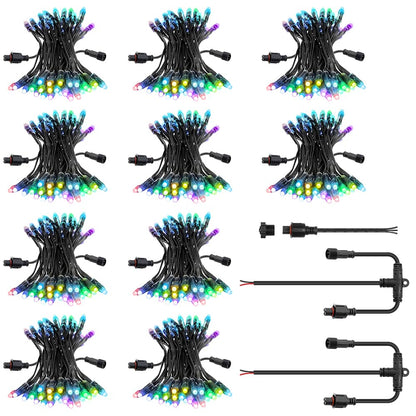 ALITOVE 12V WS2811 Pixel Lights xConnect Ends 328FT 500LEDs 12mm Diffused Digital Addressable RGB IC LED String Lights Programmable Outdoor Halloween Christmas Lights Waterproof IP68(8inch Spacing)