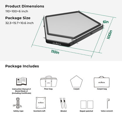 ACACIA Air Floor 2-3 Person for Space Camping System, 4-Layer, 6-Inch-Thick Inflatable Floor for Floating Tent, Waterproof Moistureproof Camping Base with Removable Carpet, Repair Patch, Carry Bag