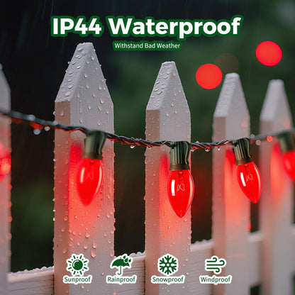 Minetom C9 Christmas String Lights, 50ft Red Bulbs, Green Wire, Outdoor/Indoor Holiday Decoration