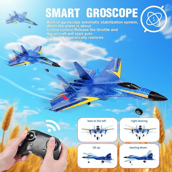 Fremego Su-27 RC Airplane2.4GHz 2 Channel Remote Control Plane with Gyro Night Lights and 2 Batteries Easy to Fly for Adults Beginners and Kids Toy