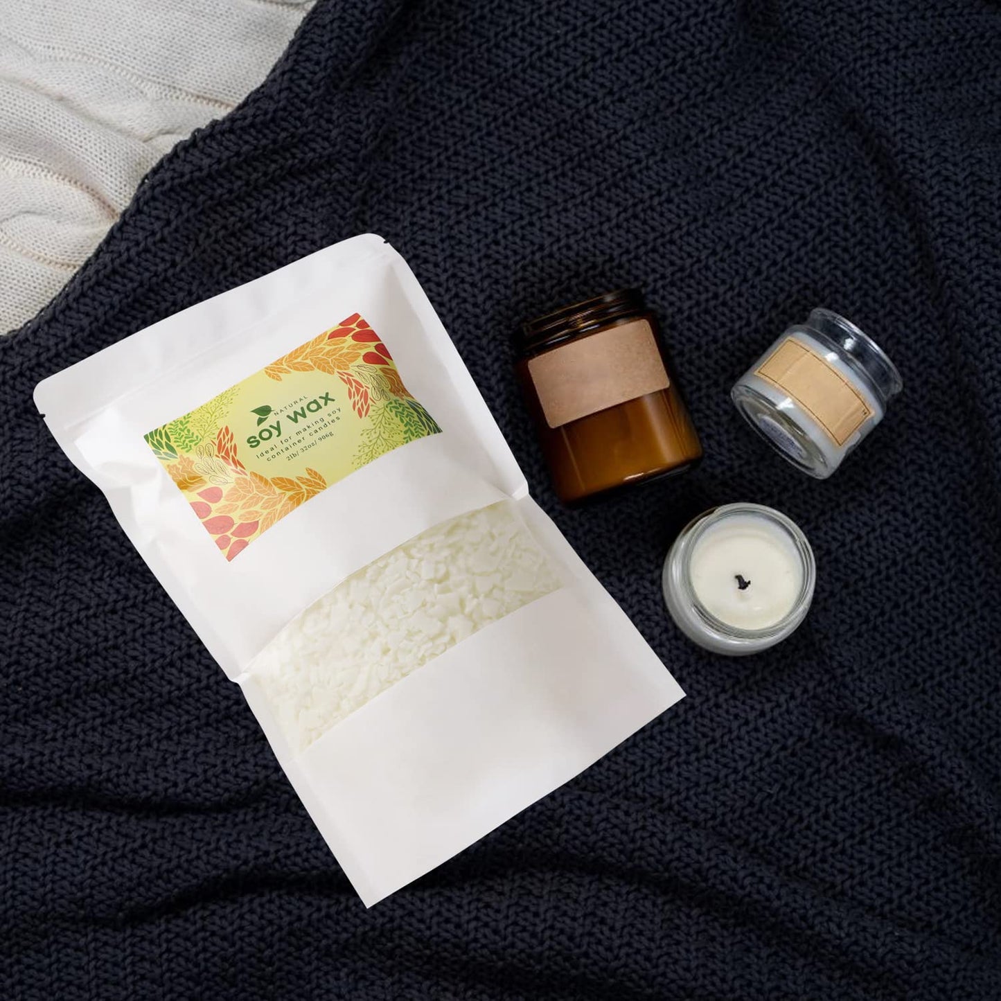 CLTNIKET Candle Making Soy Wax-2 lb Bag（32oz）-Pure Nature DIY Soy Wax Flakes