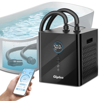 Ice Bath Chiller for Cold Plunge Tubs, 1/3HP 330W Glydea Cold Plunge Water Chiller with Built-in Ozone Function, 24/7 Water Flow, Dual Filtration, Upgraded Hose and Pump, Large LED Color Display