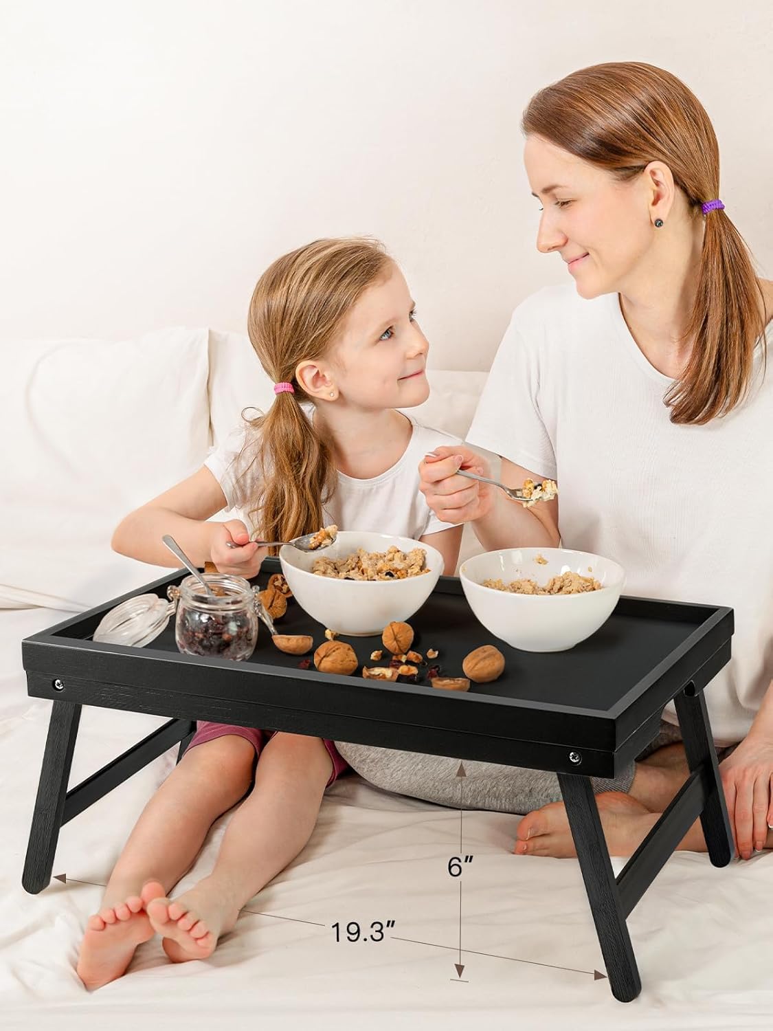 Pipishell Bamboo Bed Tray Table - Foldable Legs for Breakfast, Laptop Desk & Snack Use | Black