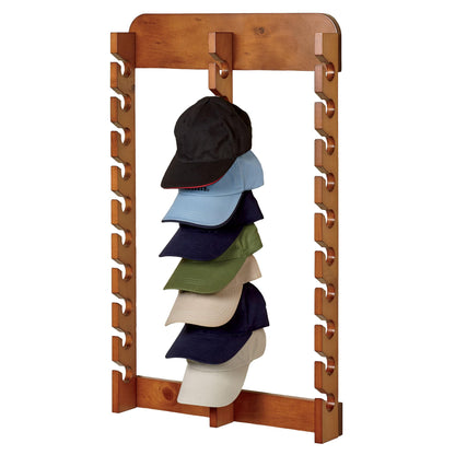 Touch of Class Wooden Ball Cap Display Wall Rack - Windsor Oak - Triple, 30 Slots - Baseball Hat Display - Made of Wood - Class Racks for Hats - Organizer for Bedroom, Living Room, Entryway