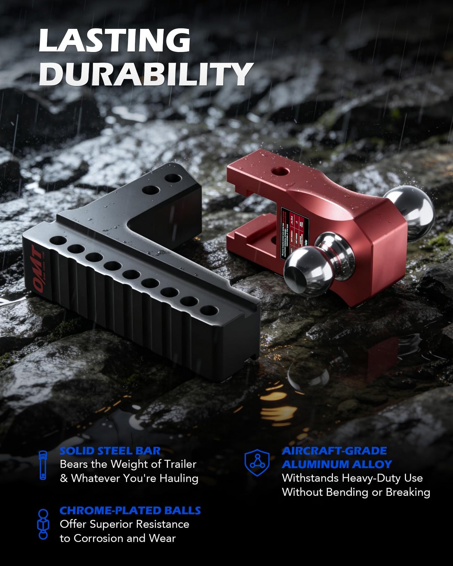 Orion Motor Tech Adjustable Trailer Hitch for 2.5 in. Receiver, Dual-Ball Mount Tow Hitch with 8" Drop/Rise 2" & 2-5/16" Balls, Drop Hitch with Locking Pins for Class IV V Vehicles 8000-18500 GTW, Red