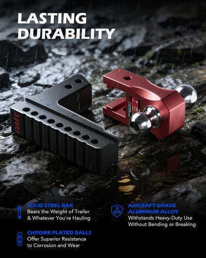 Orion Motor Tech Adjustable Trailer Hitch for 2.5 in. Receiver, Dual-Ball Mount Tow Hitch with 8" Drop/Rise 2" & 2-5/16" Balls, Drop Hitch with Locking Pins for Class IV V Vehicles 8000-18500 GTW, Red
