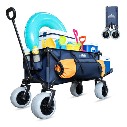 OTIATrail Beach Wagon, Big All-Terrain 9"x4" PU Wheels for Sand, 200L Large Capacity & 330lbs Heavy Duty, Collapsible Utility Wagon with Extended Tailgate for Beach Camping Outdoors