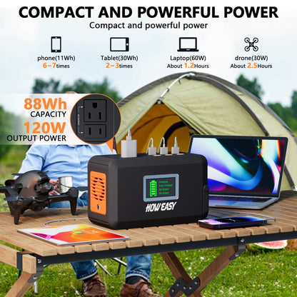 HOWEASY Portable Power Station,120W(240W Peak) Solar Generator,88Wh Lithium Battery Power with 110V AC Outlet/DC/USB/LED Light for Outdoor Camping Trip Hunting Emergency(Solar Panel Optional)