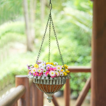 HUWAIPL Set of 2 Metal Hanging Planters,Hand-Crafted Rusty Hanging Basket Plant Holder for Outdoor Indoor Garden, Patio, Deck, Porch, Flower Pots