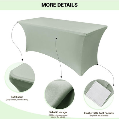 Obstal 2PC Sage Green Tablecloth - 6ft Rectangle Spandex Table Cover for Party, Events, Banquets & Weddings, Machine Washble