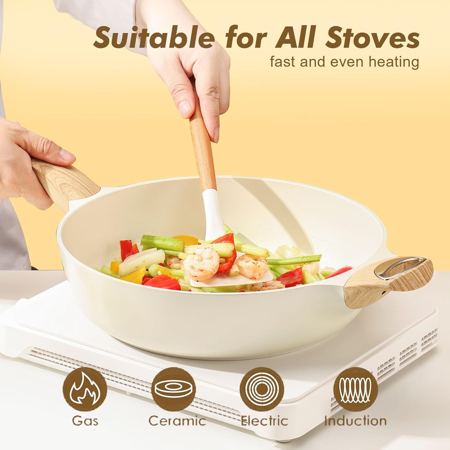 SENSARTE 12-Inch Ceramic Nonstick Frying Pan - Healthy, PFOA-Free Skillet with Lid & Helper Handle
