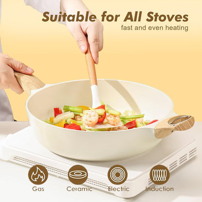 SENSARTE 12-Inch Ceramic Nonstick Frying Pan - Healthy, PFOA-Free Skillet with Lid & Helper Handle