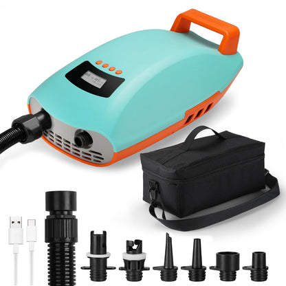 Swonder Seawolf 20 PSI Battery Powered Paddle Board Pump, 9000mAh, Dual Stage, Active Cooling System, 6 Nozzles, Includes Typ-C Cable, 1 Year Limited Warranty