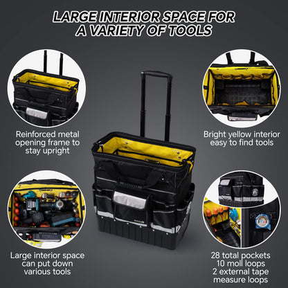 MARUTAI 18'' Rolling Tool Bag, Waterproof Tool Bag with Wheels, Portable Storage Organizer Rolling Tool Tote, fits in all cars/trucks/vans/motorcycles
