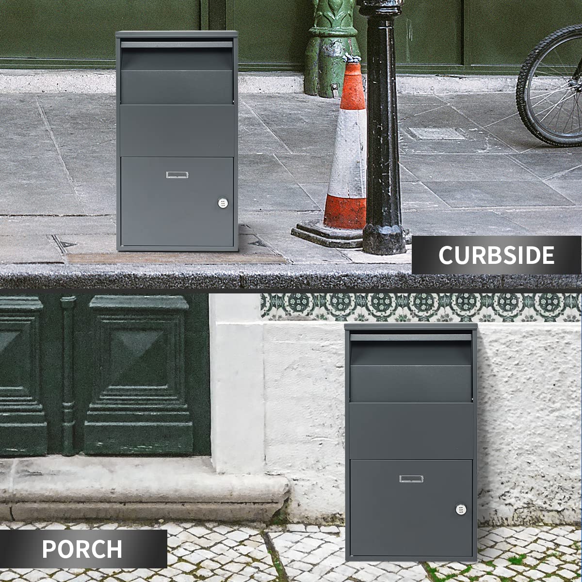 Ydocabinit Package Delivery Boxes for Outside,Extra Large Mailbox,Galvanized Steel Parcel Mailbox,Wall Mounted Lockable Anti-Theft for Outdoor Porch,Curbside,Grey,BG010A