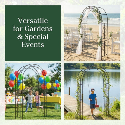 Plow & Hearth Arch Metal Outdoor Garden Arbor Montebello Gunmetal 7 Feet Tall, Steel Iron Trellis Lattice for Climbing Plants & Heavy Vines Wedding Arch Outdoor Patio Décor