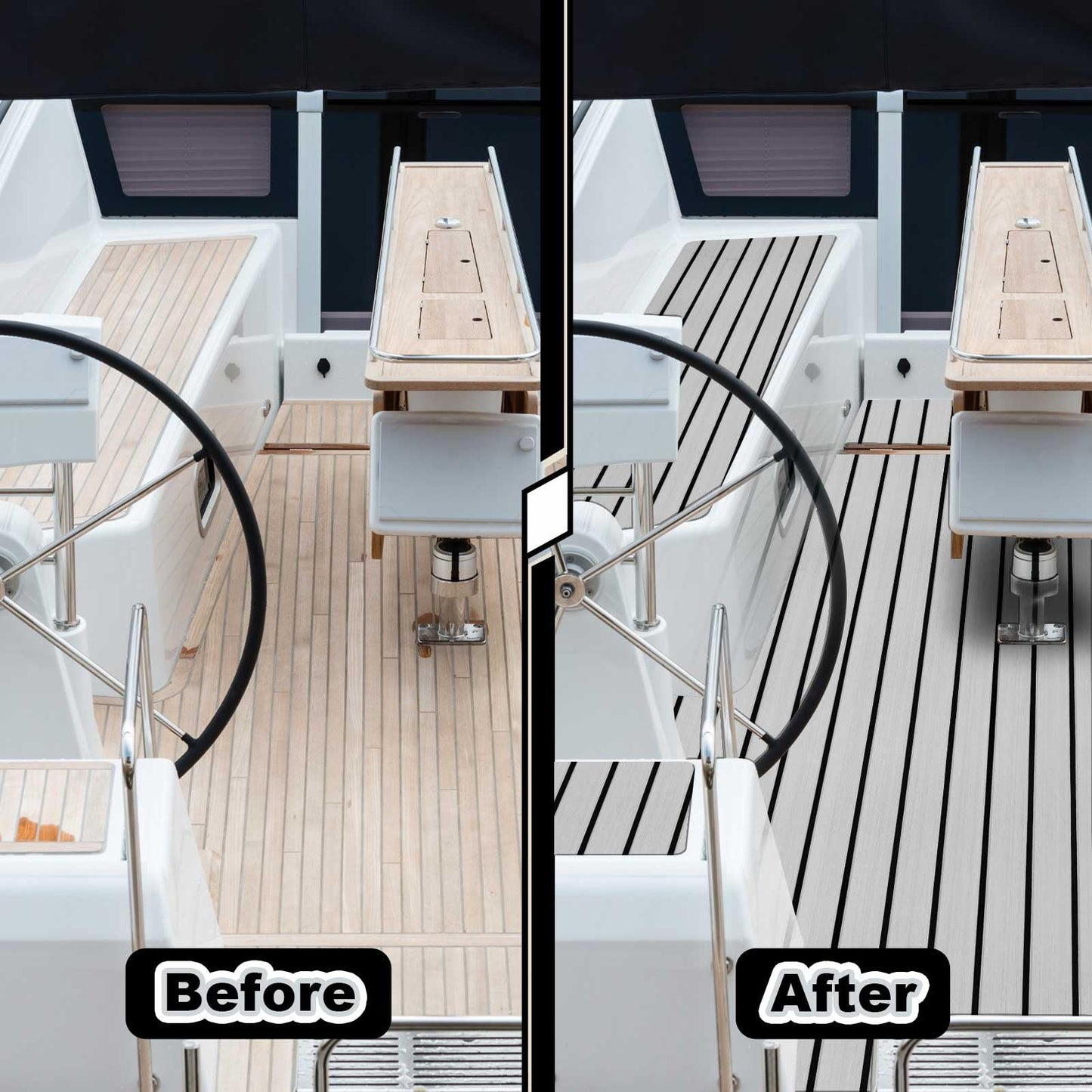 Duraaamo Boat Flooring EVA Foam 157"/ 118" x 47" Boat Decking Non Slip Marine Self Adhesive Carpet with Roller Ruler for Kayak Yacht Motorboat(Grey,157.5'' X 47.2'',Stripes)
