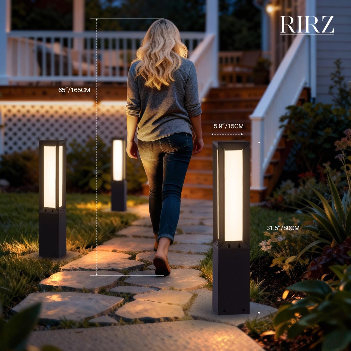 RIRZ Landscape Path Lights, 32" Modern Pathway Lights Wired, 1 Pack IP65 Waterproof Bollard Light, 3000K LED Aluminum Driveway Lighting, Outdoor Lawn Light for Yard Patio Walkway Driveway Pathway