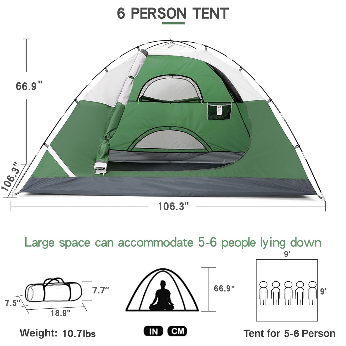 CAMEL CROWN 4/5/6 Person Camping Dome Tent with Removable Rain Fly Waterproof Family Tent Easy Set Up Lightweight Outdoor Tent for Camping Backpacking Hiking