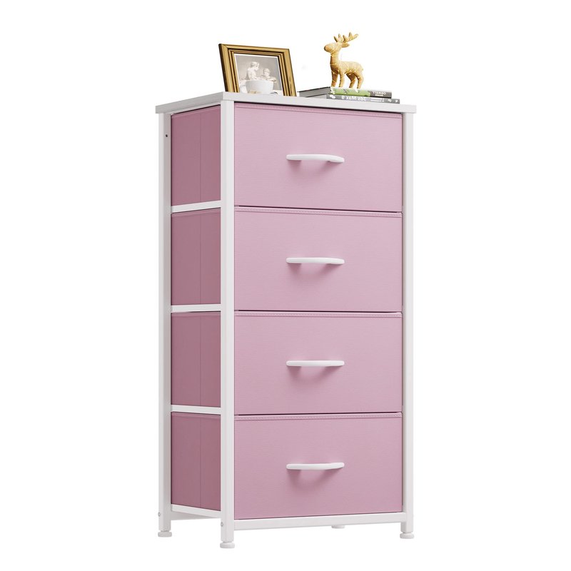 YITAHOME Dresser with 4 Drawers - Storage Tower Unit, Fabric Dresser for Living Room, Closets - Sturdy Steel Frame, Wooden Top & Easy Pull Fabric Bins, Pink