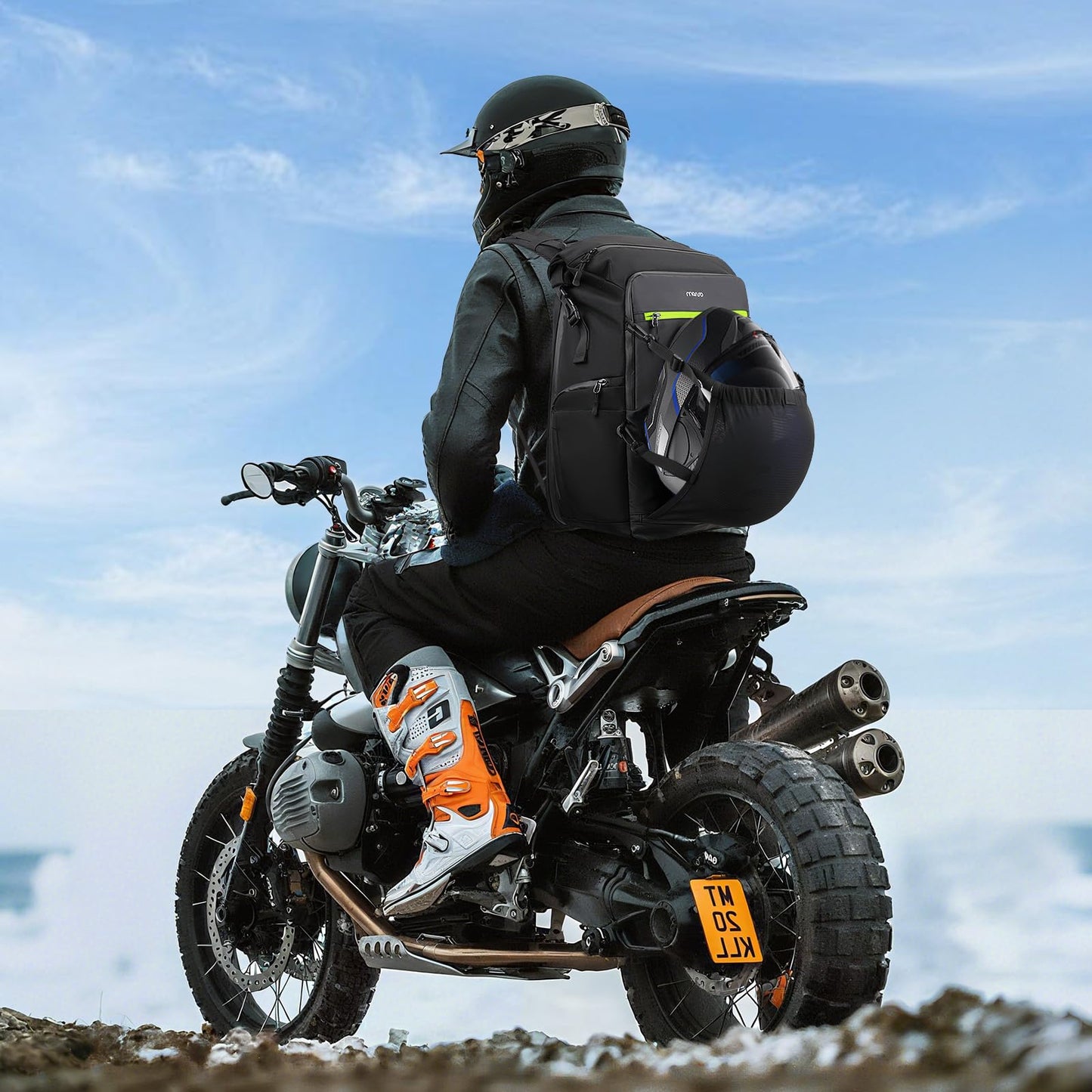 MOSISO Expandable Motorcycle Helmet Backpack Bag&Motorcycle Tail Bag with Expandable Capacity 32L-48L, Motorbike Rear Seat Trunk Gear Bag with Rain Cover&Shoulder Strap, Black