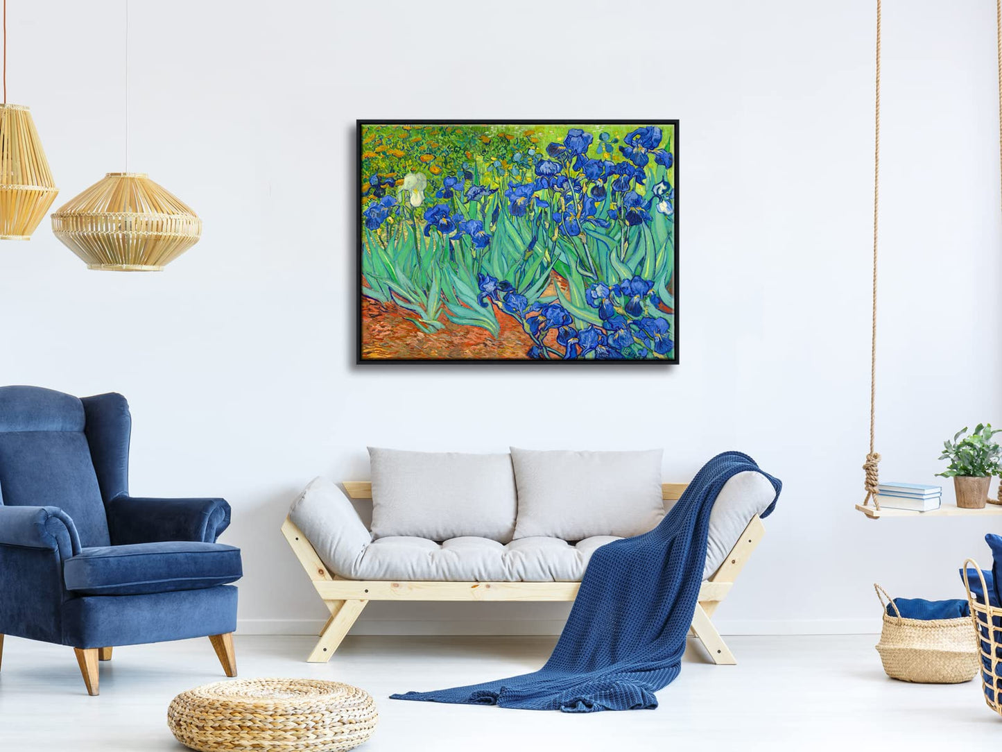 Wieco Art Irises Modern Stretched and Framed Floral Giclee Canvas Print By Van Gogh Famous Flowers Oil Paintings Reproduction Artwork Pictures on Canvas Wall Art for Bedroom Home Decorations