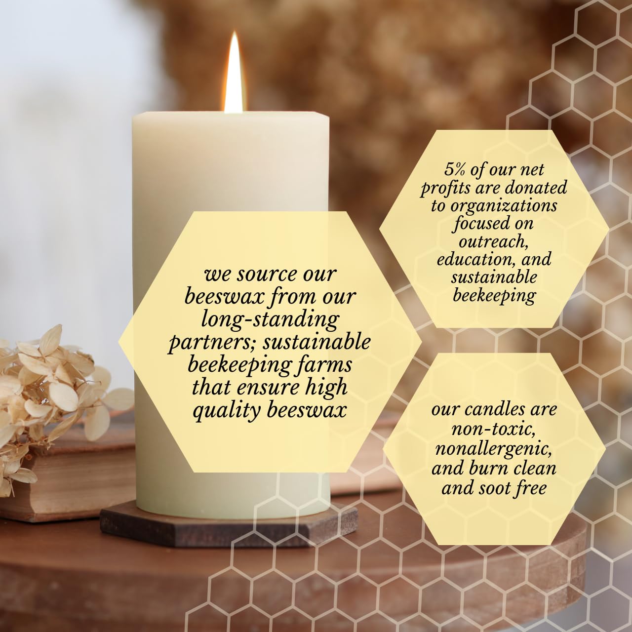 Big Dipper Wax Works Large Ivory Beeswax Pillar Candle 3" x 6" – 90-Hour Burn, Non-Toxic, Dripless, Handcrafted in USA, Clean Burning with Natural Honey Scent