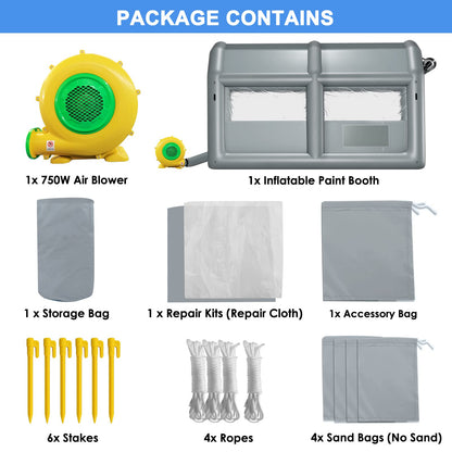 GZKYYLEGS Inflatable Paint Booth 13.5X8.5X8.5Ft with 750W Blower, Professional Portable Inflatable Spray Booth Tent for Motorcycles, Auto Parts, Furnitures or Other Items Painting and Drying