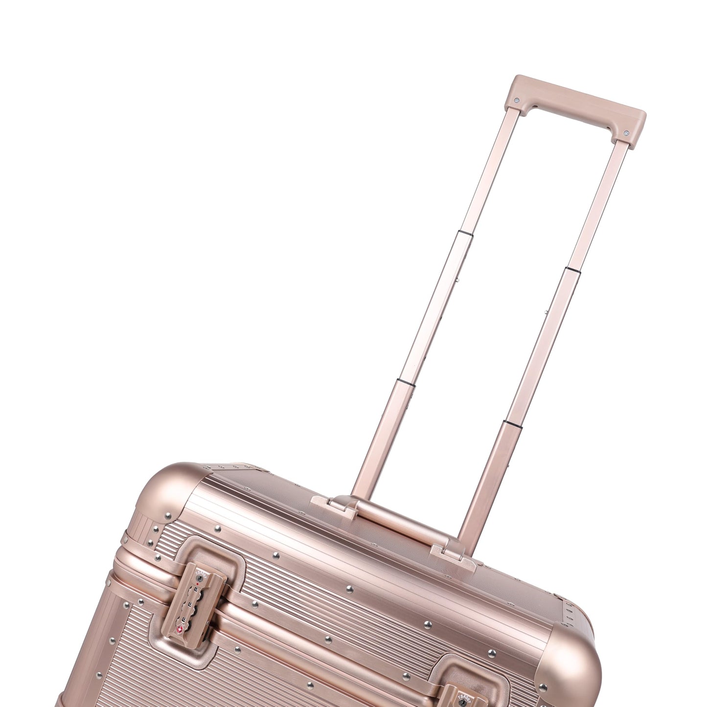 Perle Path All Aluminum Rolling Camera Case, Pilot case, Camera roller bag, Carry on, Hard Shell Photography Equipment suitcase with 4 Wheels and Telescopic Handle (Rose Gold(with camera bag inside))