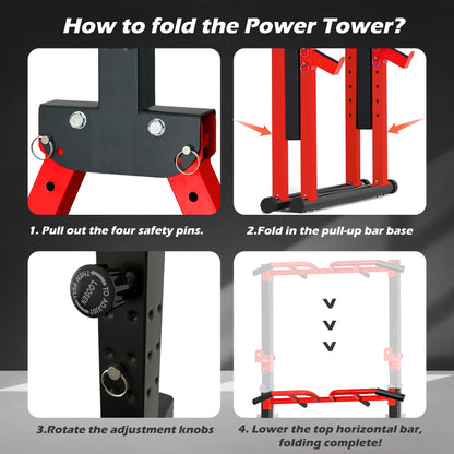 Aroha Foldable Power Tower Pull Up Bar Station, Multi-function Stable Pull Up Dip Station for Home Gym Strength Training Equipment