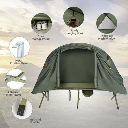 Tangkula 4-in-1 Camping Cot Tent Set, Foldable Off Ground Elevated Tent for 1 Person, Portable with Waterproof External Cover, Air Mattress & Carrying Bag, Ideal for Outdoor Hiking, Camping